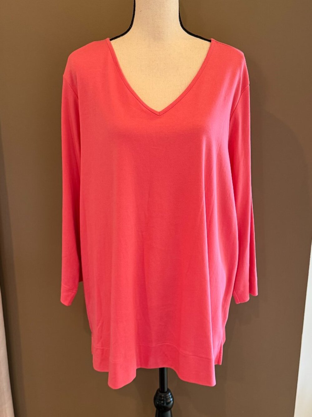 Lands' End Coral V-Neck Soft 3/4 Sleeve T-shirt, Soft Comfortable, Size 3X